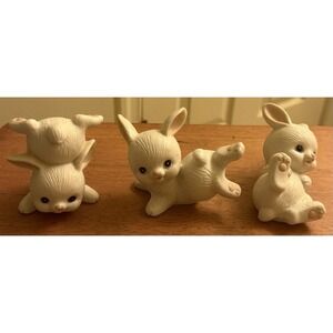 Set Of 3 Vintage HOMCO 1454 BUNNY TUMBLERS FIGURINE Easter White‎ Rabbits